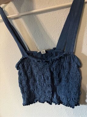 American Eagle Outfitters Navy Smocked Crop Tank with Wide Straps